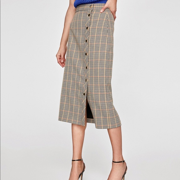 Zara midi checked skirt - Picture 1 of 7
